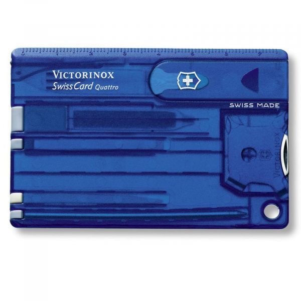 Швейцарская карточка Victorinox SwissCard Quattro, 13 функций, корпус из синего полупрозрачного пластика